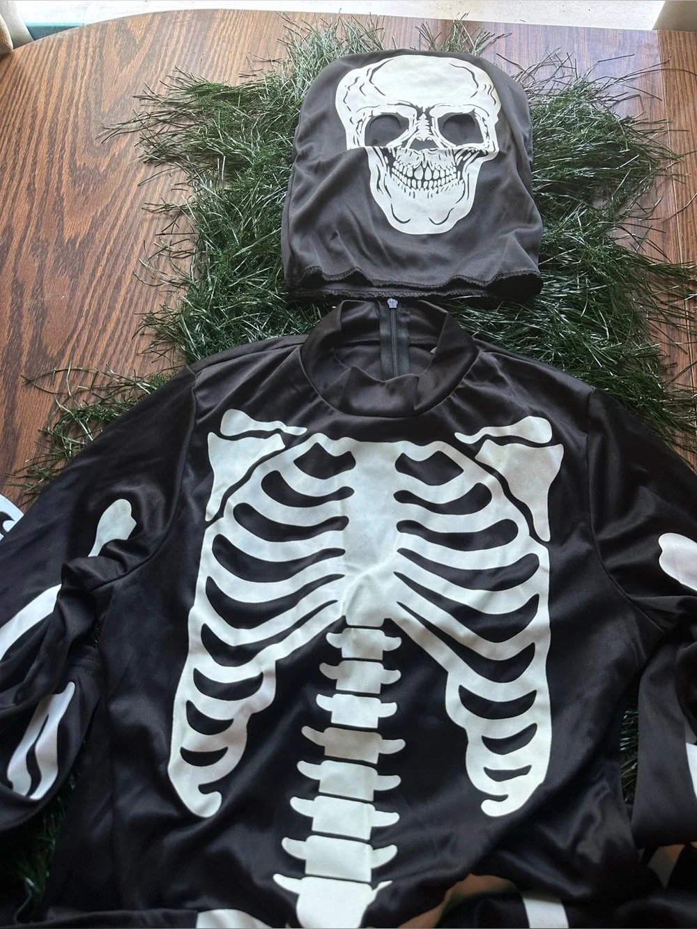 Kids Black Glow Skeleton Costume with Bone Print